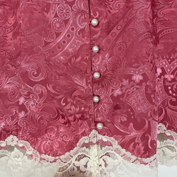 Vintage 90's Victoria's Secret Gold Label Pink Lace Floral Blouse Sz M - Picture 3 of 6